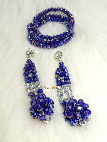 Navy Blue Beautiful Just Earring with Bracelet Crystal Beads Earring Jewellery Set