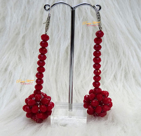 Dark Red Beautiful Just Earring with Bracelet Crystal Beads Earring Jewellery Set