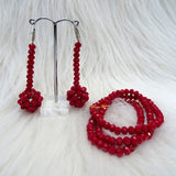 Dark Red Beautiful Just Earring with Bracelet Crystal Beads Earring Jewellery Set