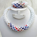 White infused with Multi Color Crystal Beads Necklace Bridal Wedding Cocktail Jewellery Set