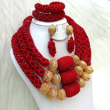 Red Bold 3 layers traditonal nigerian beads jewellery set