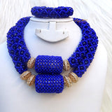 PrestigeApplause Blue 2 Layers Wedding Bridal African Nigerian Beads Jewellery Set