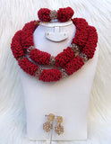 PrestigeApplause Elegant Dark Red Bridal African Nigerian Beads Jewellery Set UK