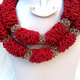 PrestigeApplause Elegant Dark Red Bridal African Nigerian Beads Jewellery Set UK