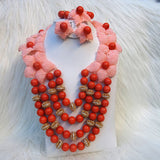 PrestigeApplause Elegant Unique 3 Layers Coral with Handmade Petal Bridal Wedding African Nigerian Beads Necklace Jewellery Set