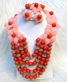 PrestigeApplause Elegant 3 Layers Coral with Handmade Petal Bridal Wedding African Nigerian Beads Necklace Jewellery Set