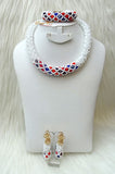 White infused with Multi Colors Crystal Beads Necklace Bridal Wedding Cocktail Jewellery Set