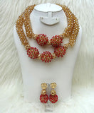 PrestigeApplause Crystal Gold with Touch of Red Elegant Beads Necklace Jewellery Set