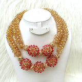 PrestigeApplause Crystal Gold with Touch of Red Elegant Beads Necklace Jewellery Set