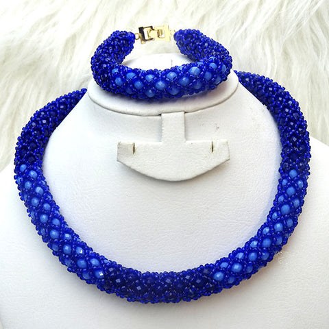 PrestigeApplause 2 Tones of Blue 2 Layers African Beads Bridal Wedding Party Jewelry Set