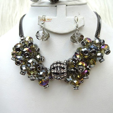Beautiful Crystal Clear Beads Design Necklace Earring Jewellery Set - PrestigeApplause Jewels 