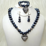 Cheap Casual Simply Dazzling Blue Clear Black AB Love Heart Costume Necklace Jewellery Set