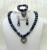 Cheap Casual Simply Dazzling Blue Clear Black AB Love Heart Costume Necklace Jewellery Set