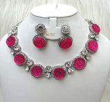 Beautiful Pink Multi color Red Purple Custom 3D Silver Necklace Earring Jewellery Fashion Set