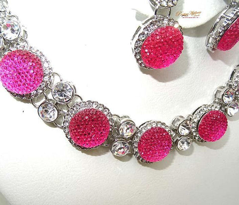 Beautiful Pink Multi color Red Purple Custom 3D Silver Necklace Earring Jewellery Fashion Set