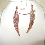 Quality Rose Gold Popular Crystal Angel Wings Necklace Earring Jewellery Silver Necklace Set