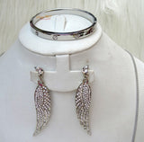 Quality Popular Crystal Angel Wings Necklace Earring Jewellery Silver Set