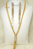 Sparkling Multi Layers Long Crystal Chain Necklace Earring Jewellery Gold Fashion Set
