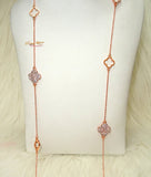 Clover Extra Dazzling Long Gold Silver Rose Gold Design Necklace with Matching Earring Gift