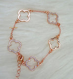 Clover Extra Dazzling Long Gold Silver Rose Gold Design Necklace with Matching Earring Gift
