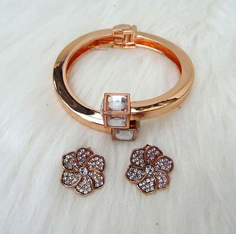 Rose Gold Flower Stud and Bangle Jewellery Great Gift for Ladies