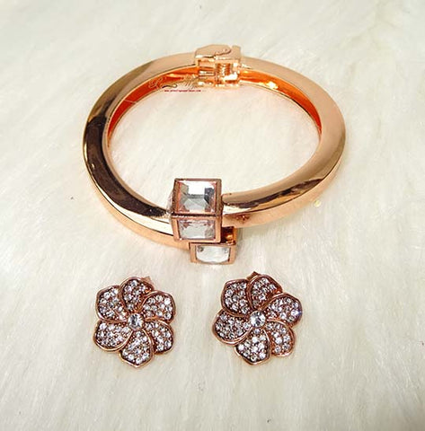 Rose Gold Flower Stud and Bangle Jewellery Great Gift for Ladies