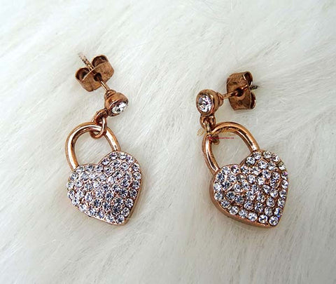 Mini Padlock Rose Gold Crystal Earring Cocktail Bridesmaid Girls Jewellery Gift for Ladies