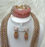 Gold Mixed with Peach Party African Nigerian Bridal Wedding Beads Party Jewellery Set
