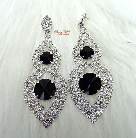 Full Rhinestone Sparkling Silver Black Party Cocktail Earring Jewellery