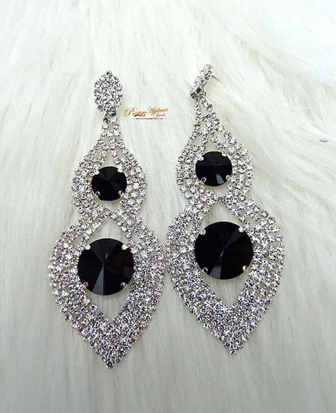 Full Rhinestone Sparkling Silver Black Party Cocktail Earring Jewellery