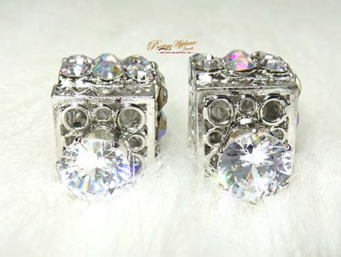 Silver Cube Back Stud Crystal Retro Earring Jewellery