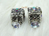 Silver Cube Back Stud Crystal Retro Earring Jewellery