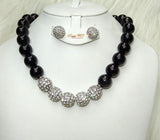 Quality Pearls Black Beautiful Luscious Wedding Crystal Party Necklace Earring Jewellery Set