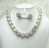 Quality Pearls Cream White Beautiful Luscious Wedding Crystal Party Necklace Earring Jewellery Set