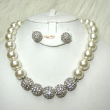 Quality Pearls Cream White Beautiful Luscious Wedding Crystal Party Necklace Earring Jewellery Set