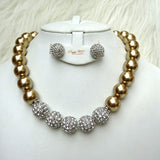 Quality Pearls Black Cream White Gold Silver Beautiful Luscious Wedding Crystal Party Necklace Earring Jewellery Set