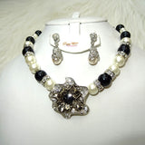 Quality Pearls Black & Cream White Beautiful Luscious Wedding Crystal Party Necklace Earring Jewellery Set UK