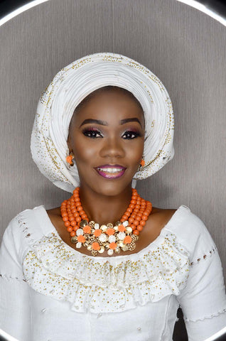 PrestigeApplause Elegant 4 Layers Coral with Handmade Petal Bridal Wedding African Nigerian Beads Necklace Jewellery Set