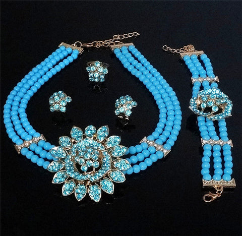 2 Layer Beads Jewellery set with Necklace, Earing, Bracelet & Ring