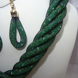 Green resin stardust mesh full clear crystal alloy Twisted jewellery set