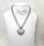 Sterling Silver  Heart Pendant with Link Chain Necklace for Women And Girls