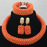 Orange Red Elegant Choker Coral Africn Wedding Beads Design Party Jewellery Set
