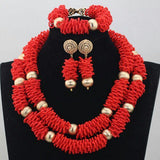 Beautiful Red with Gold Balls African Party Wedding Bridal Jewellery Set
