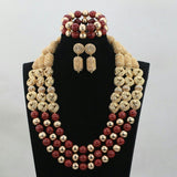 Elegant Dark Red embelished with Love Heart Beads Necklace Jewellery Set