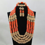 Elegant Coral embelished with Gold Balls Bridal Party African Nigerian Jewellery Set