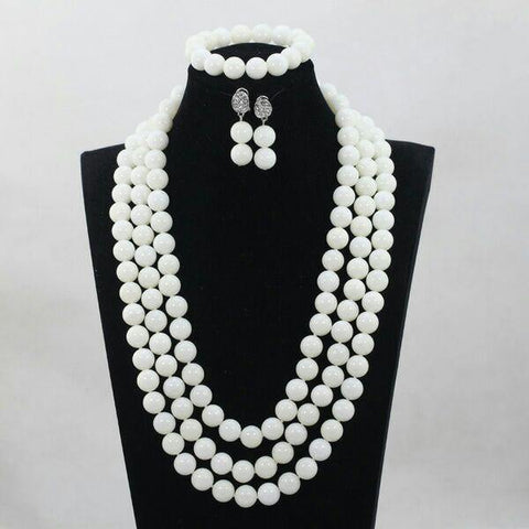 100% Genuine white round Coral beads necklace set