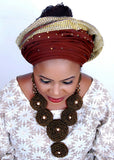 Chocolate & beige brown Elongated African Beads Bridal Wedding Party Jewelry Set