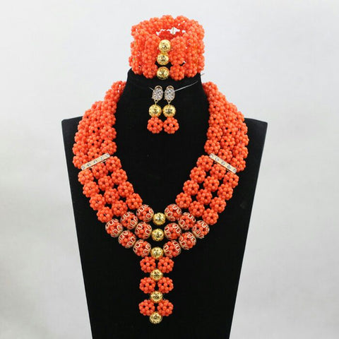 Elegant Orange Ball Bridal Bead Necklace Set