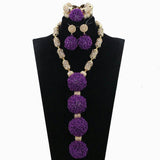 Purple New Designs Wedding African Nigerian Beads Necklace Jewellery Set