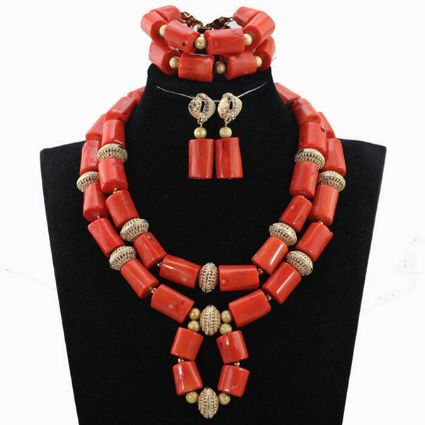 New Designs Traditional Original Coral Wedding African Nigerian Beads Necklace Jewellery Set